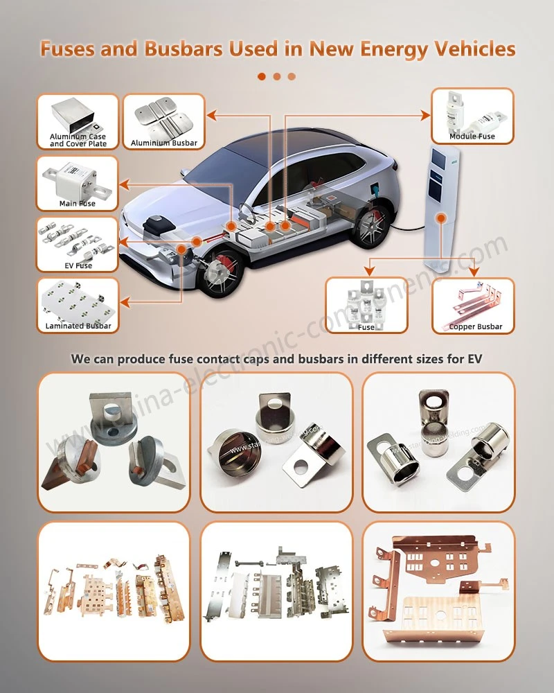 Cap and Contact for Fast Acting EV Fuse and Busbars Used in New Energy Vehicles Cap and Contact for Fast Acting EV Fuse and Busbars Used in New Energy Vehicles